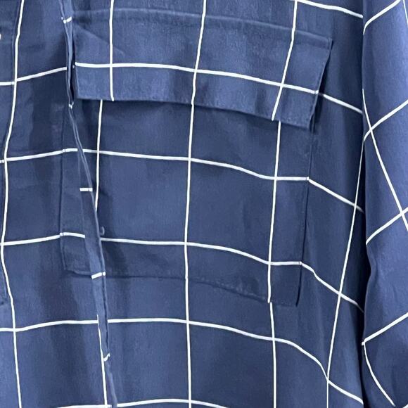 Madewell Silk Windowpane Lace Up Blouse Navy Long Sleeve Size S - Picture 8 of 10